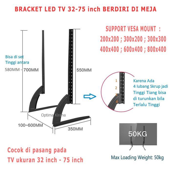 BRACKET Kaki TV BERDIRI DI MEJA STAND Breket Standing DESK UNIVERSAL TV02 LED Penyangga TV 32-75 INC