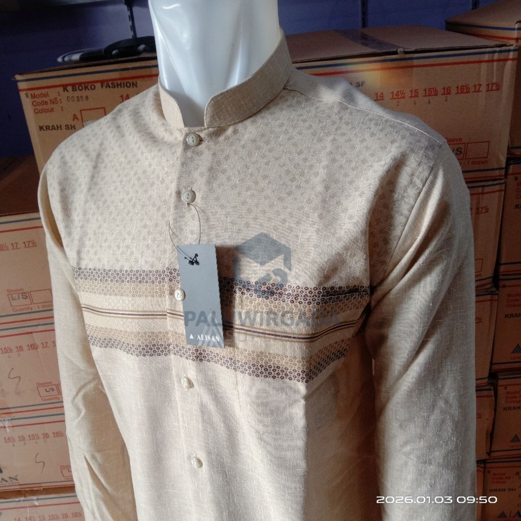 ALISAN Kemeja Koko motif Bordir Reguler Lengan panjang / Kemeja Koko ALISAN Motif Lengan Panjang Reg