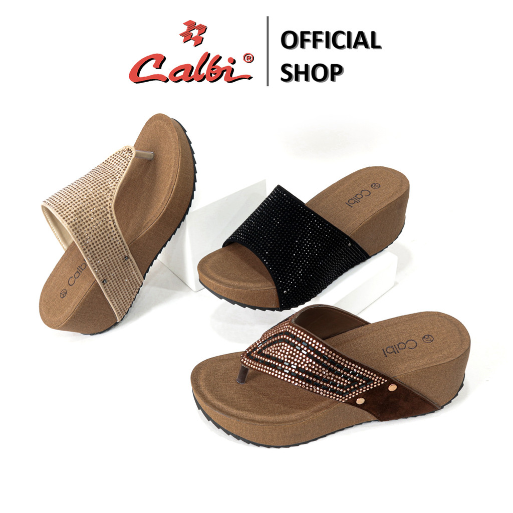 CALBI DKXO Sandal Wedges Wanita 6,5cm Kondangan Motif Permata Premium Adeeva
