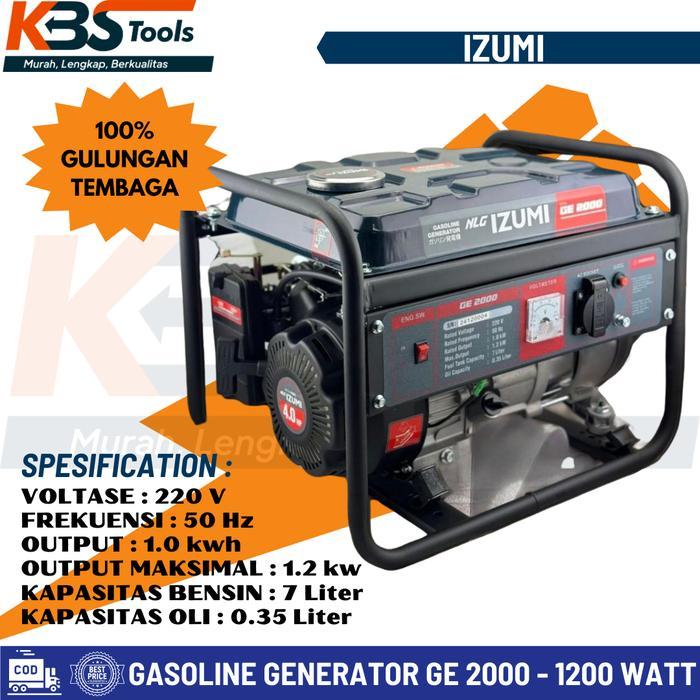 Mesin Genset IZUMI NLG GE 2000 Gasoline Generator Rumah Kantor 1200 Watt Full Tembaga GE2000 Origina