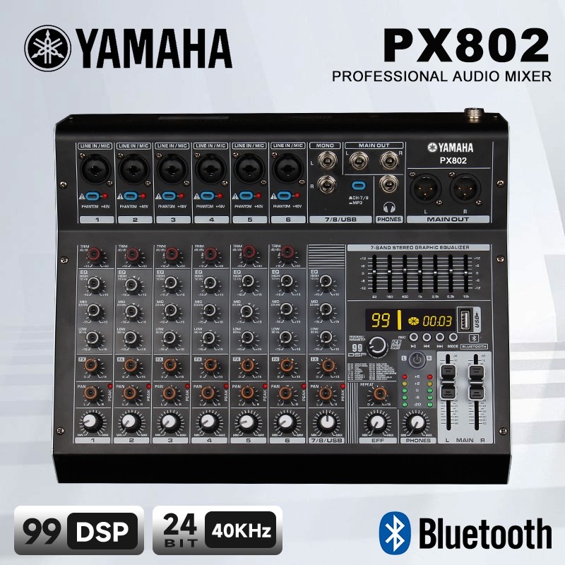 Yamaha PX802 MIXER 8 saluran mini mixer dengan tuning pertunjukan dengan 99 efek echo DSP