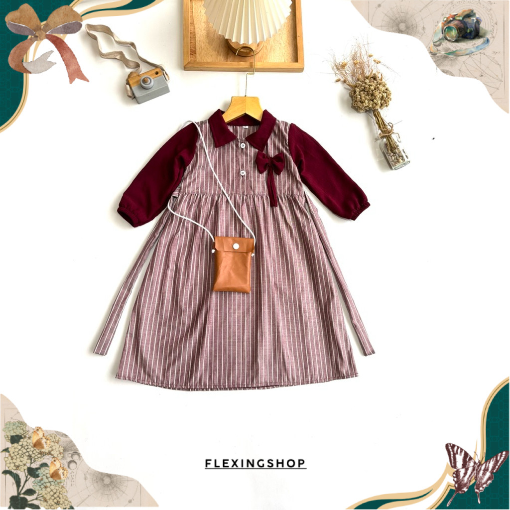 Gamis Anak Perempuan Terbaru 1-9 Tahun | Baju Gamis Model Andini FREE Tas kecil Lucu FLX