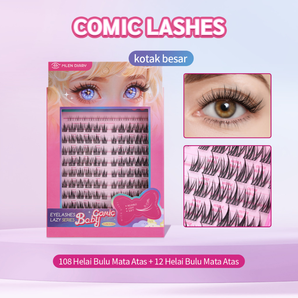 MLEN DIARY Bulu Mata Gaya Manga Comic Bulu Mata  10-14mm Eyelash Extension Bulumata Palsu Ikal D Ind