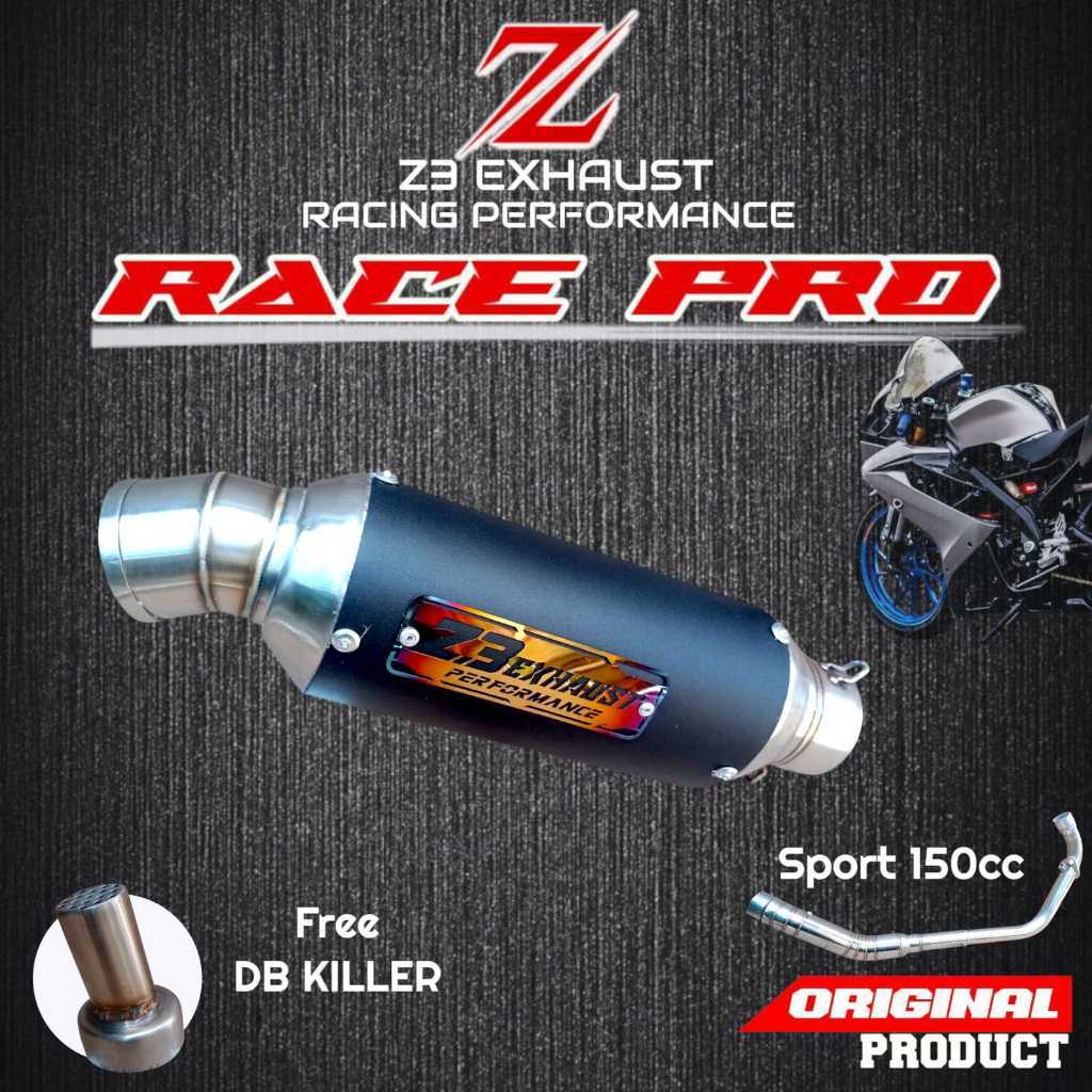 Knalpot Racing Z3 Exhaust RacePro Black Motor Sport 150cc Vixion CBR GSX FU MX – Suara Gahar Ngebas