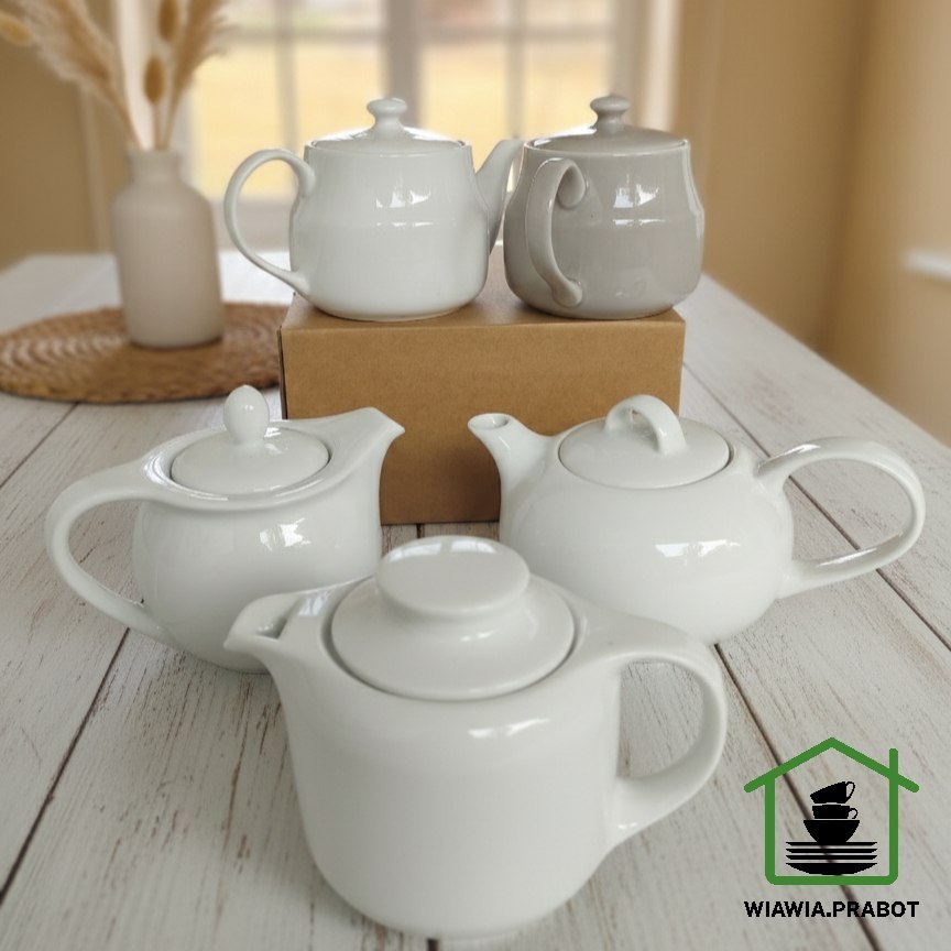teko keramik porselen kecil 400ml blanc / tea pot horeka / poci teh kopi beling kaca putih