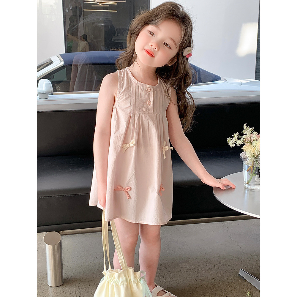 Mentari Kecil Gaun anak perempuan gaya Korea dengan pita, gaun rompi, gaun putri.