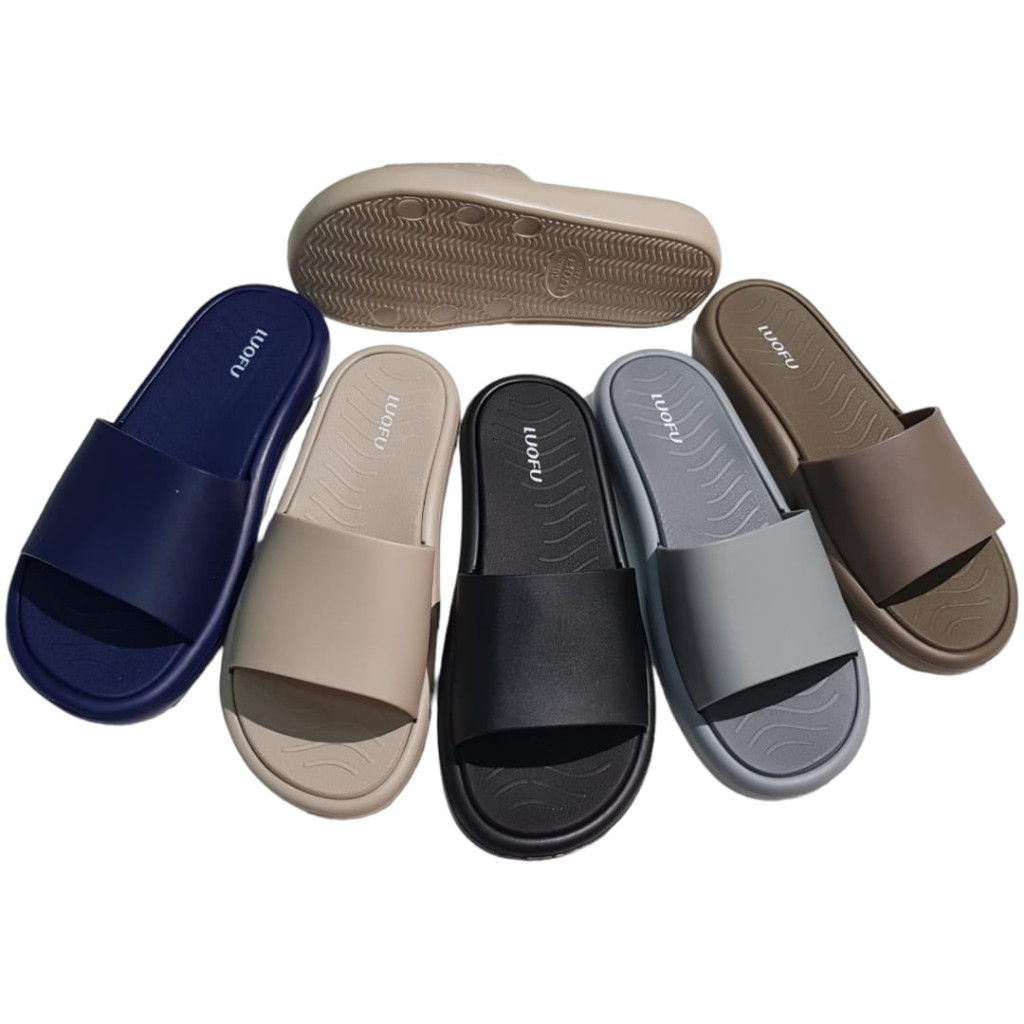 Luofu Sandal Selop Wanita Karet Polos Ringan Empuk E7208KP5W (AB4) Luofu Import