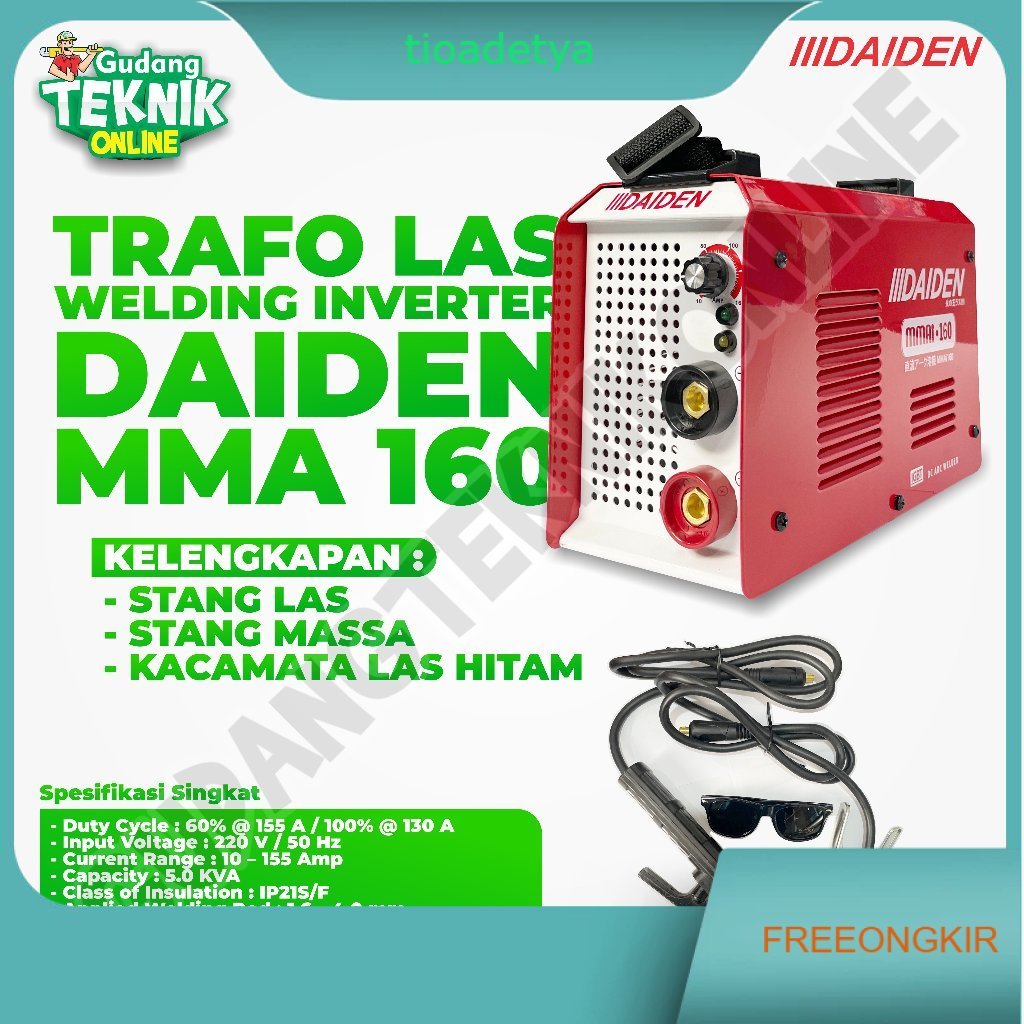Daiden MMAi 160 - Mesin Las Listrik Daiden 160A / Trafo Las Welding Inverter Daiden MMA 160 A BONUS 
