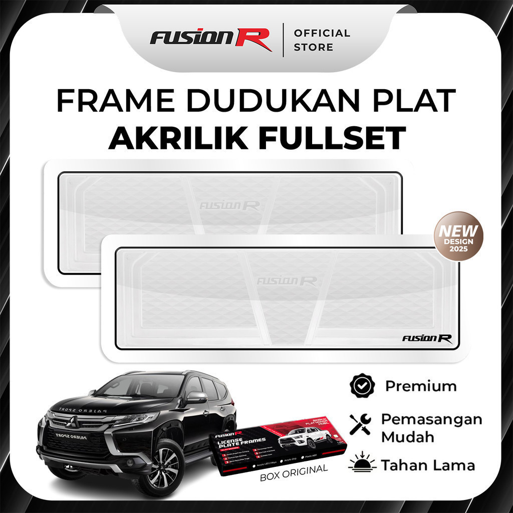 FUSION R Dudukan Tatakan Plat Nomor Mobil Pajero Old Mika Akrilik Putih