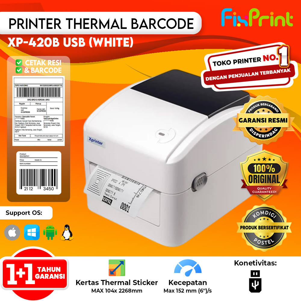 BARCODE PRINTER RESI XPRINTER XP-420B 420B PRINTER BARCODE BLUETOOTH USB XP-423B 423B Kertas 100x150