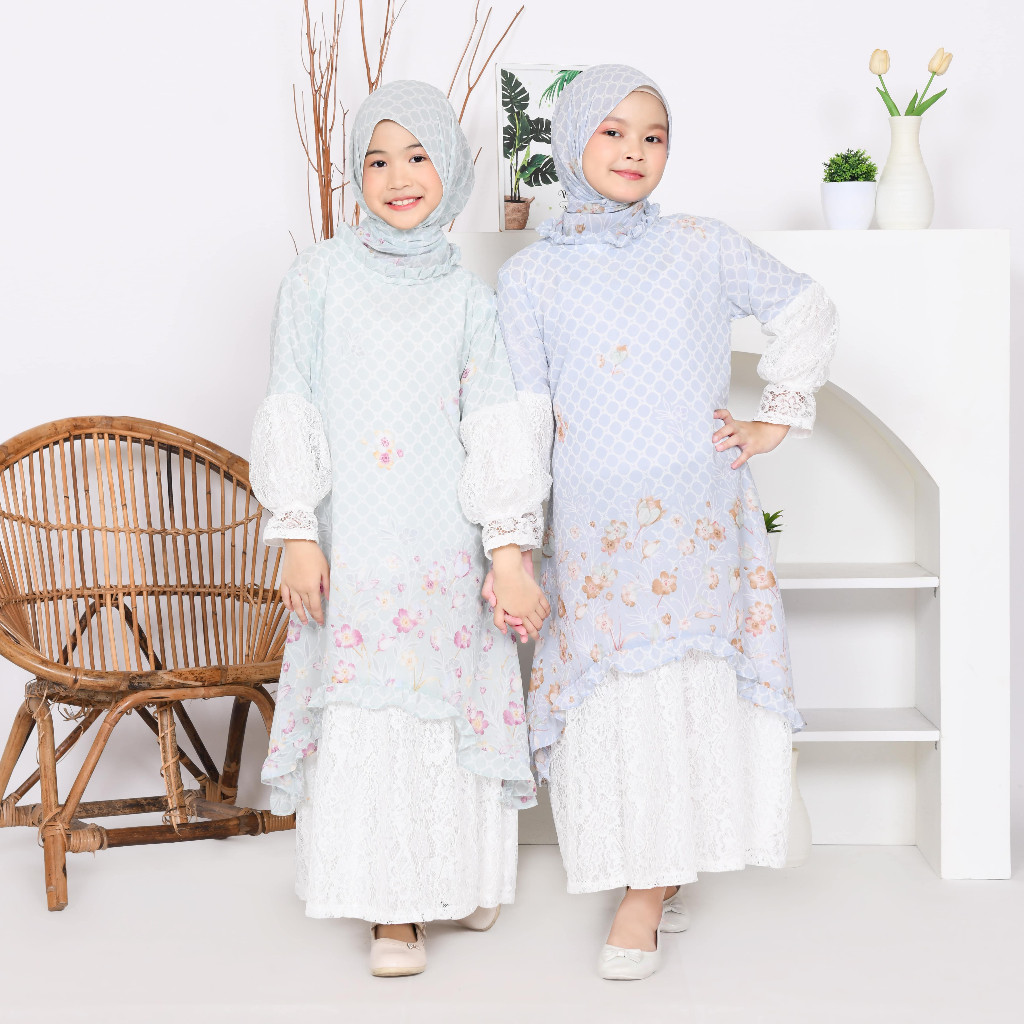TERNASTORE Sinarbaru Kids Baju Gamis Anak Perempuan Ceruty Babydoll Mix Brukat Cantily Umur 3 Sampai