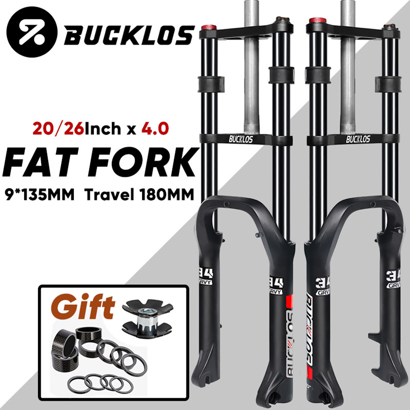 BUCKLOS Garpu Suspensi Sepeda Ban Tebal 4.0 20/26 inci, Travel 180mm, 9*135mm, Garpu Pegas Oli E-Bik