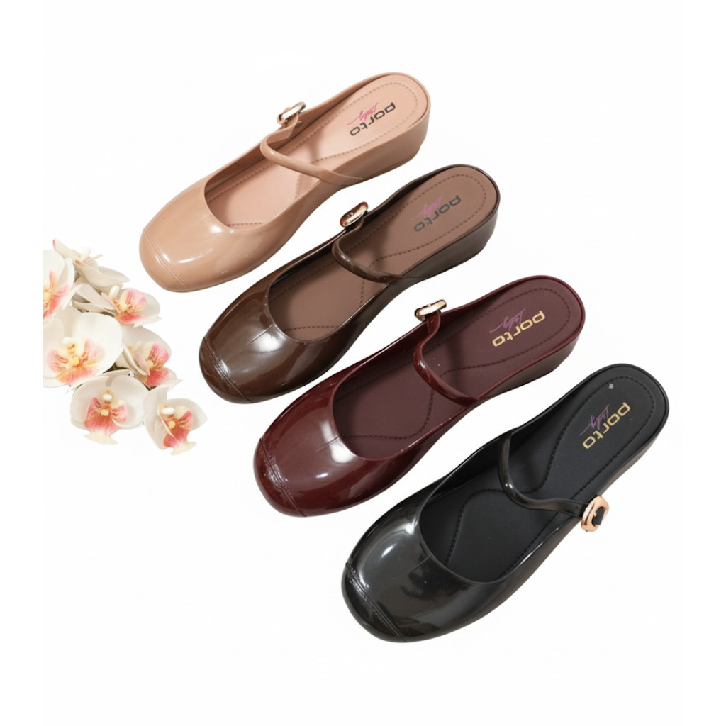 DWHERI.SHP Porto - Sepatu Wedges | Mules Wanita Jennie  | Sepatu Pesta Casual Tali Nyaman Dipakai | 