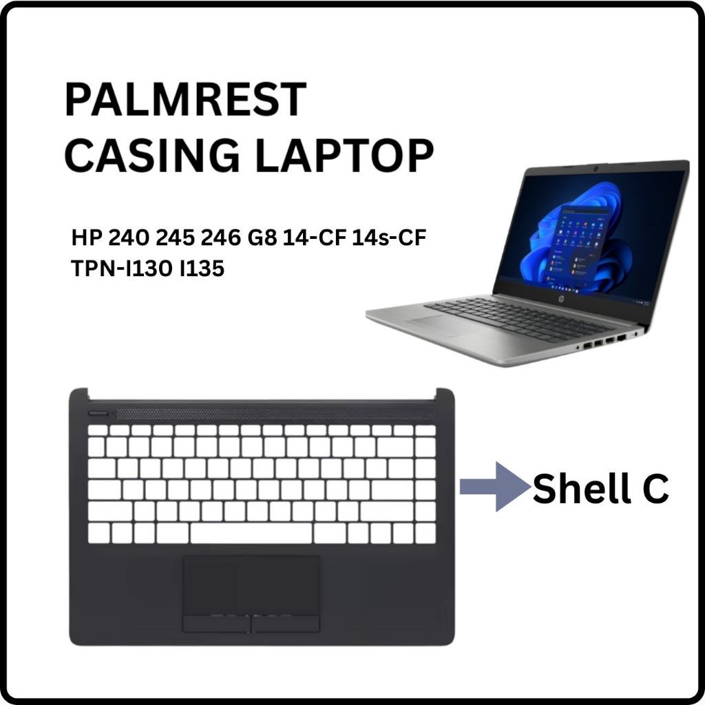 ( prepet store ) Casing Laptop HP 240 245 246 G8 G9 14-CF 14s-CF – Palmrest Keyboard Cover Baru, Pen