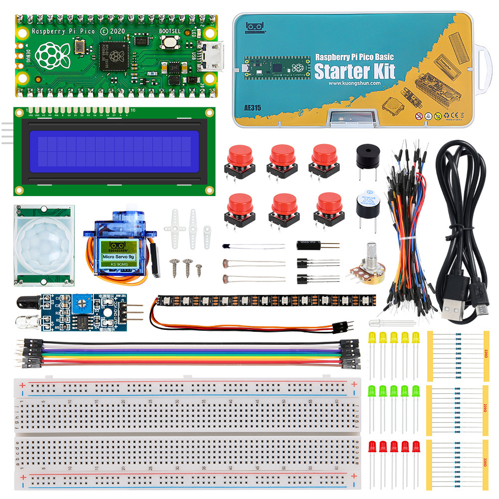 KUONGSHUN Raspberry Pi Pico Starter Kit with Breadboard I2C 1602 LCD splay Module for Raspberry Pi P