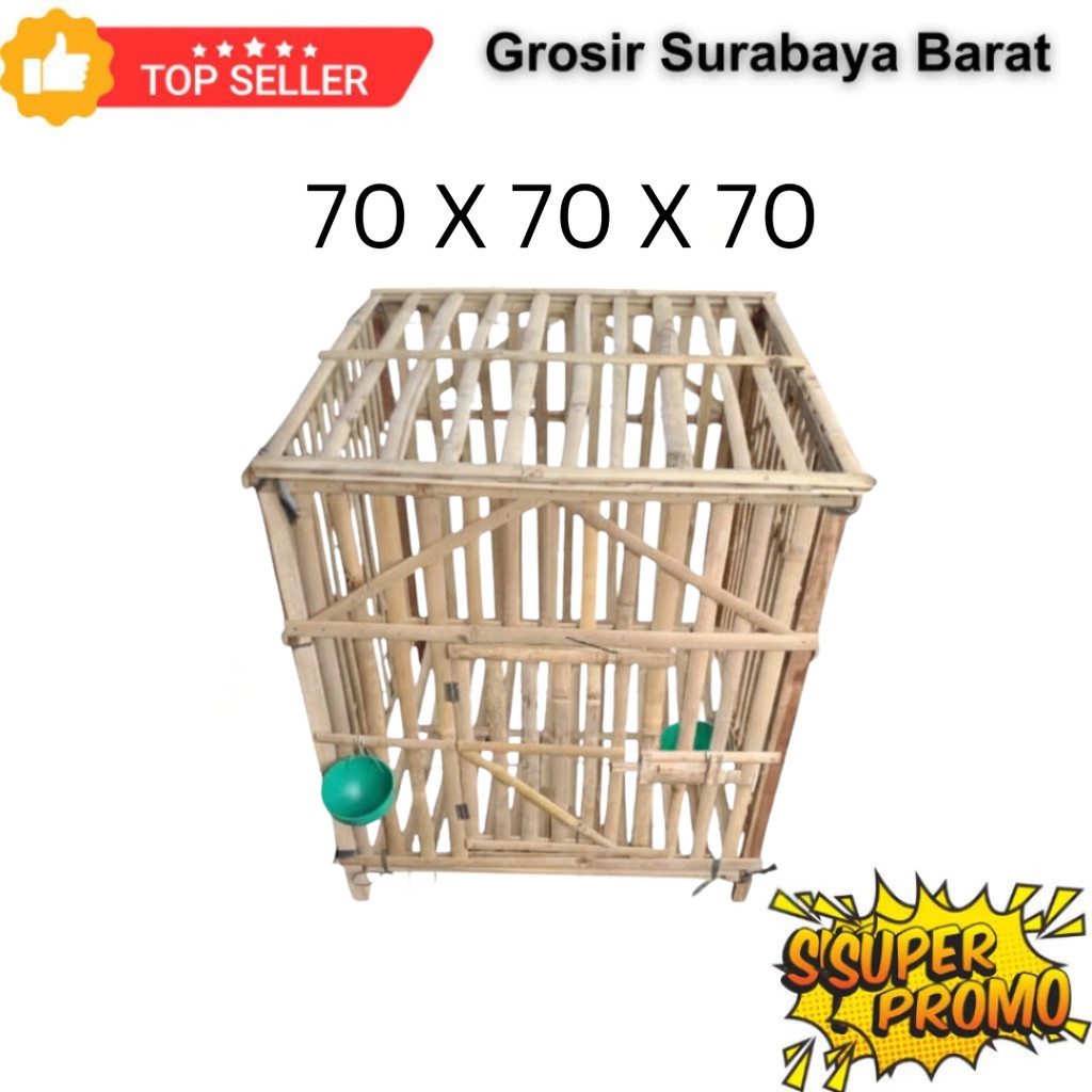 Kandang Ayam Jago & Kelinci Bambu Premium - Ukuran 70x70x70 (Bongkar Pasang)