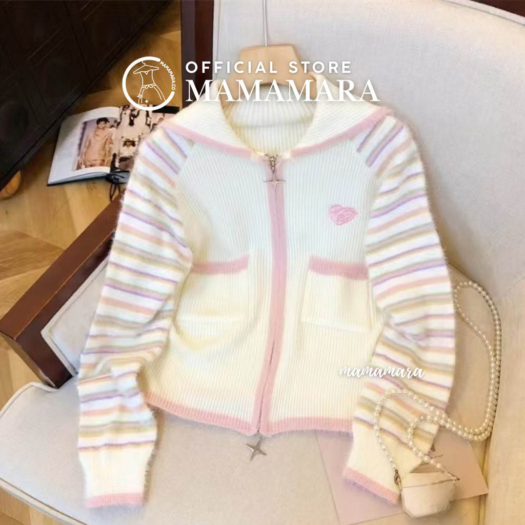 MAMAMARA - Cardigan Bulu Fuzzy Jaket Zipper Resleting Star Coquette Girly