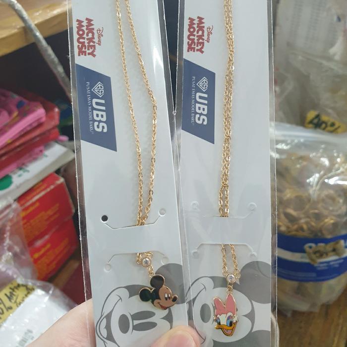 Kalung anak ubs 700 70% mickey mouse disney hijau emas asli 35 cm bayi