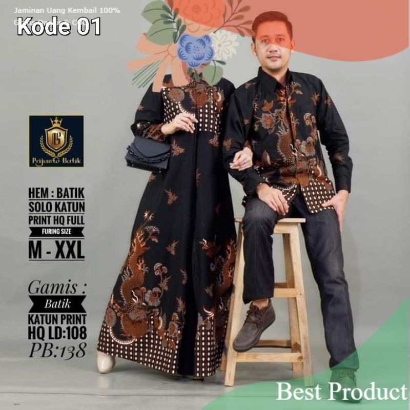 Couple Gamis Batik Premium ORI Solo Termurah Terbaru Terlaris Viral Sarimbit Batik Gamis Seragam Pen