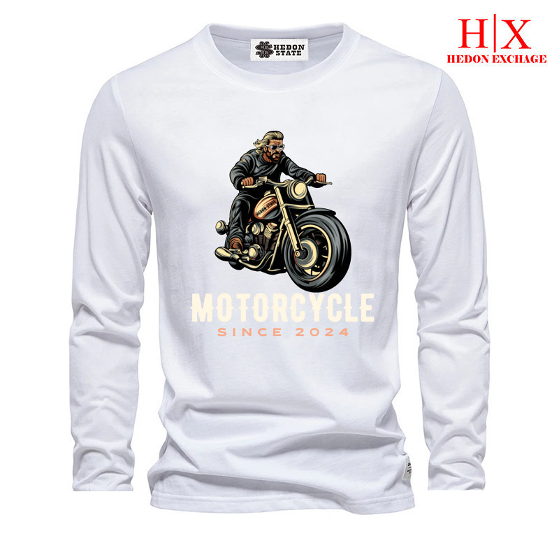 HEDON STATE Baju Kaos Panjang Distro Motorsycle 100% Cotton Pria Wanita Unisex Kekinian