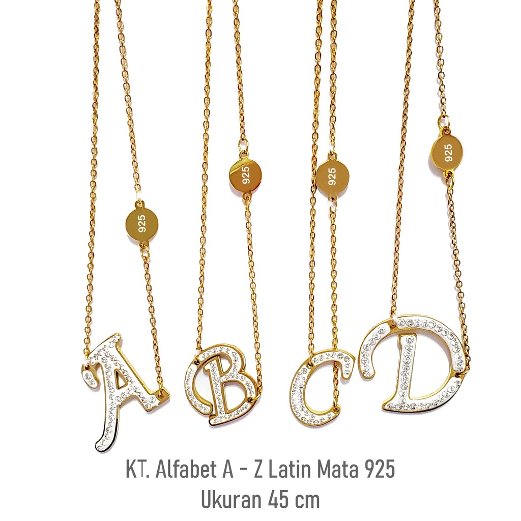 Kalung Stainless Steel Titanium Huruf Latin Permata Motif UBS 925 Inisial A - Z Gold 24K