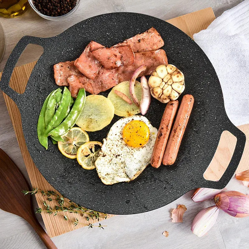 Dapur Bajaku - Grill Pan Bulat Anti Lengket Bahan Granite Alat Pemanggang BBQ Yakiniku Makanan Korea