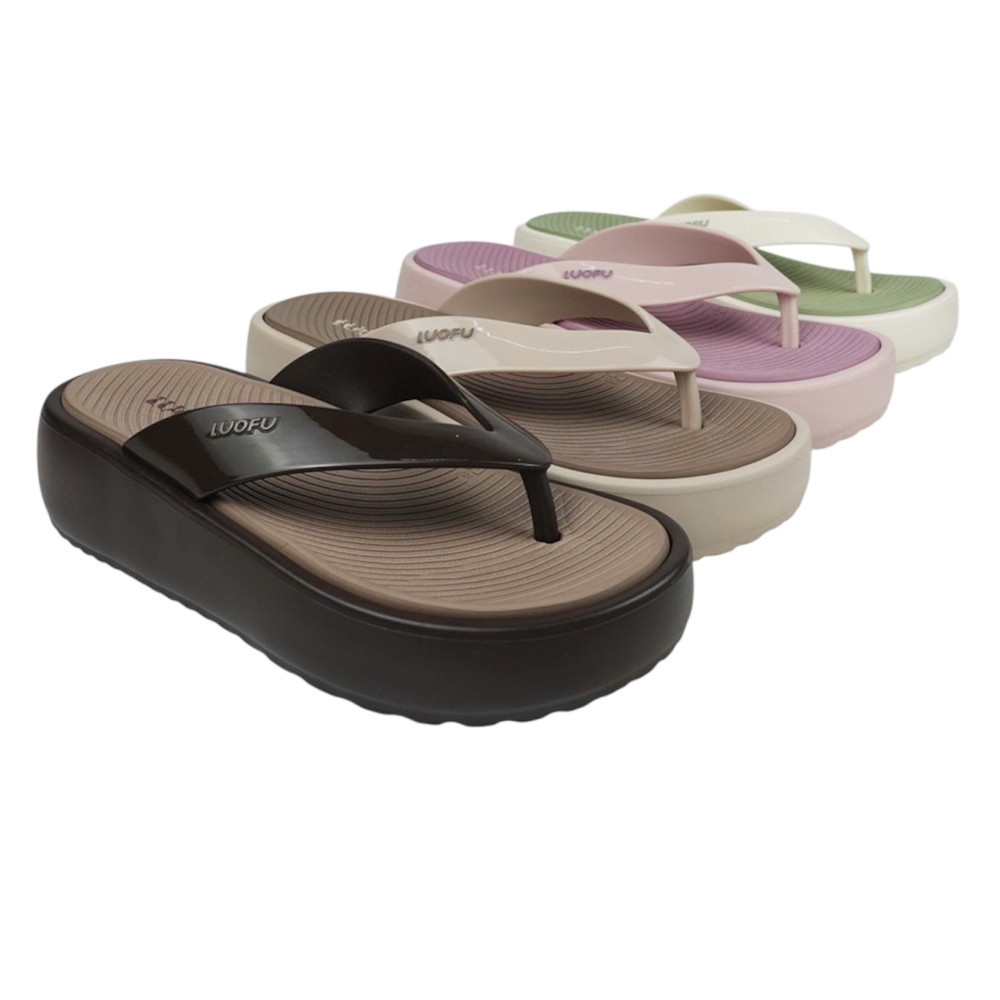 LUOFU Sandal Jepit Wedges Jelly Karet Eva Wanita Kombinasi Warna E7225-JWT [B01]