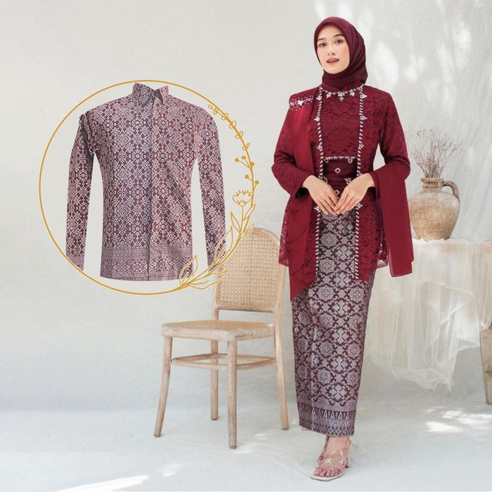 AHZEM BATIK - Kebaya Couple Sabira Laksmi Kutubaru Kemeja Lengan Panjang Lamaran Wisuda Bridesmaid K