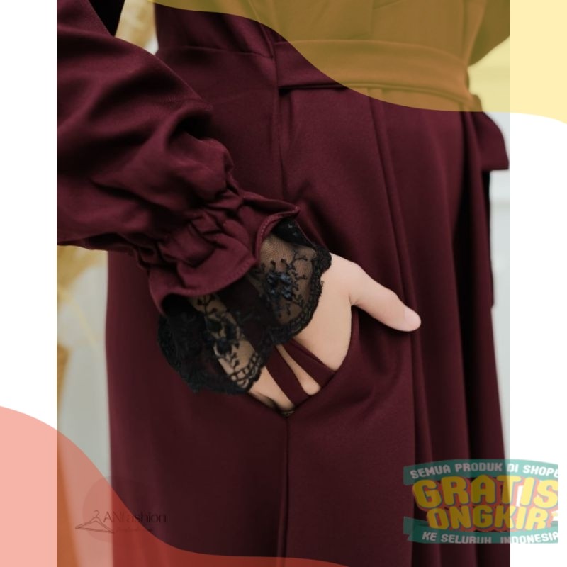 Gamis Jetblack Premium tangan renda/itycrepe premium (free vest)pakaian wanita lainnya