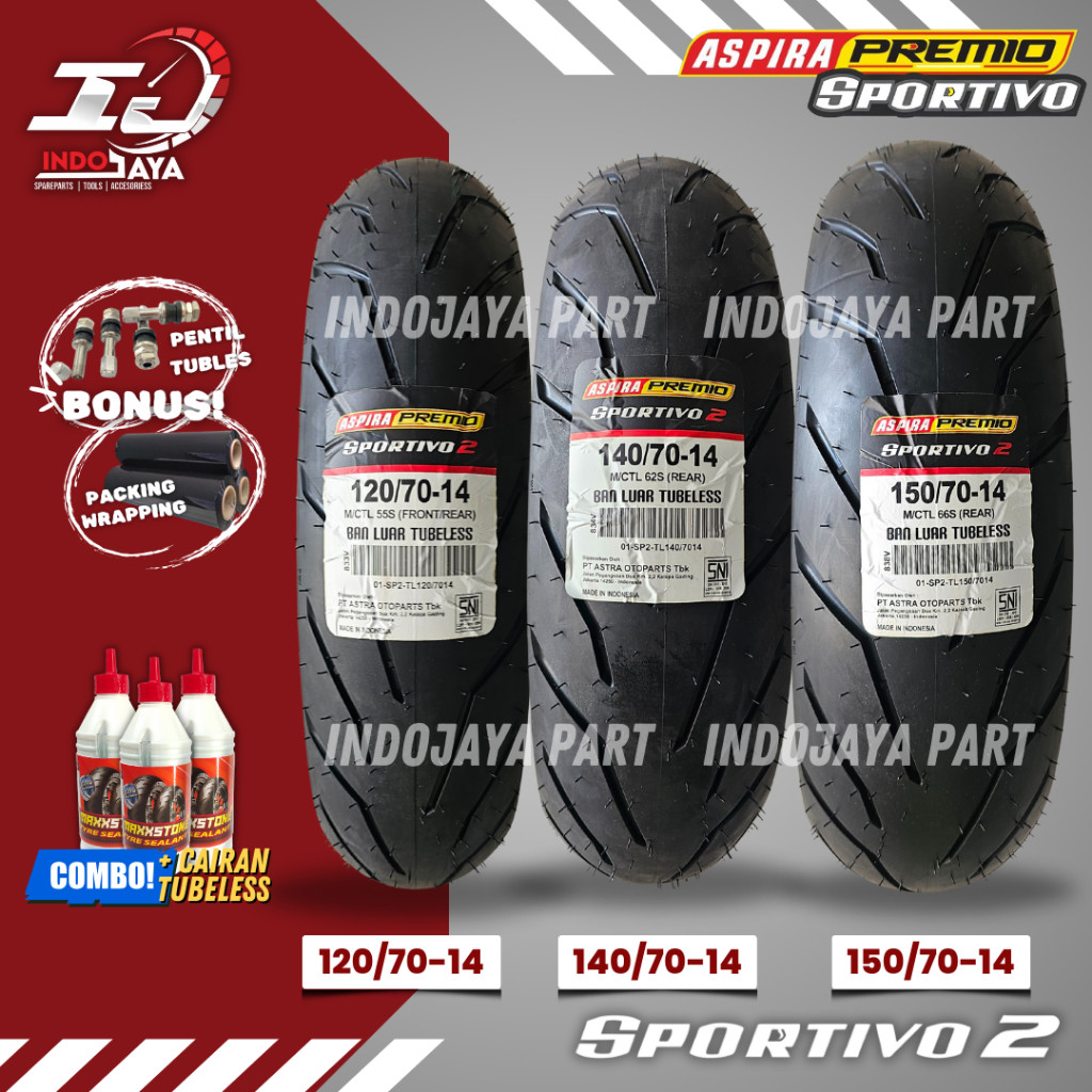 [PRODUK BARU] BAN LUAR ASPIRA PREMIO SPORTIVO 2 ( 120/70-14 - 140/70-14 - 150/70-14 ) BAN LUAR TUBEL