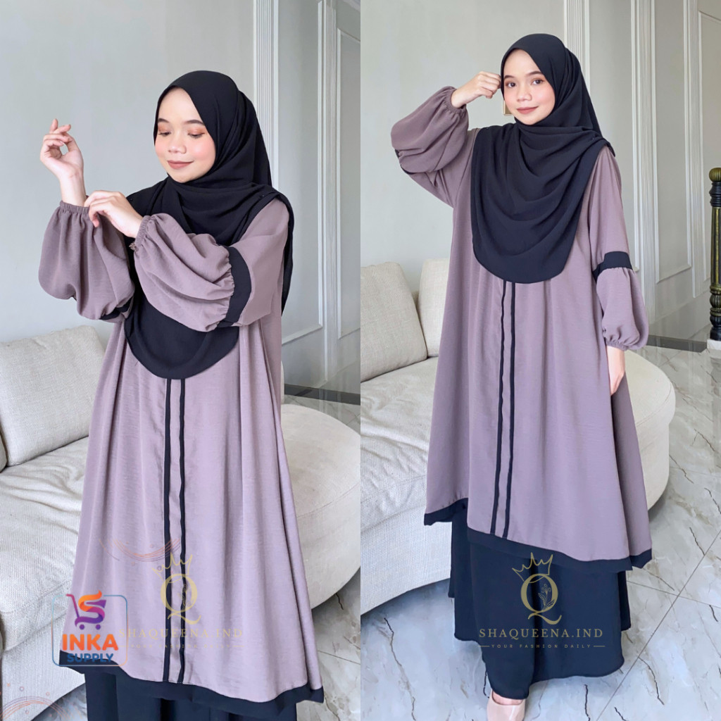 Inkaasup- Oneset Tunik Rok Malaya Setelan Rok Syar’i Jumbo Gamis kombinasi simple - Shaqueena.ind