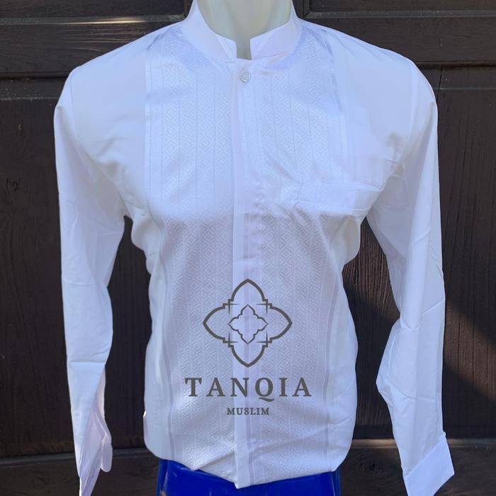 New Collection Lebaran Baju Kemeja Koko Lengan Panjang Katun India / Baju Muslim Dafa Manset Putih P