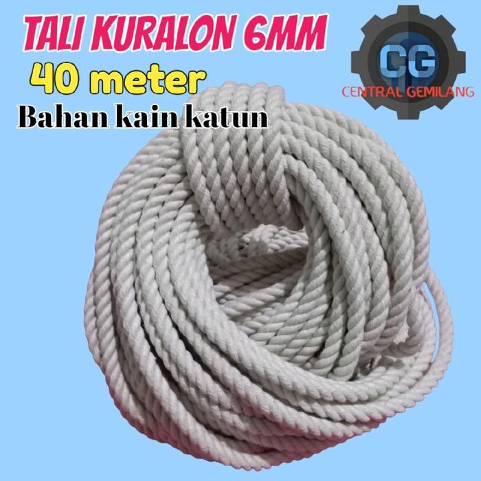 Central Gemilang Tali Kuralon 6mm 40 Meter Bahan Kain Katun Putih Kuat Tahan Lama untuk Pengikat Bar
