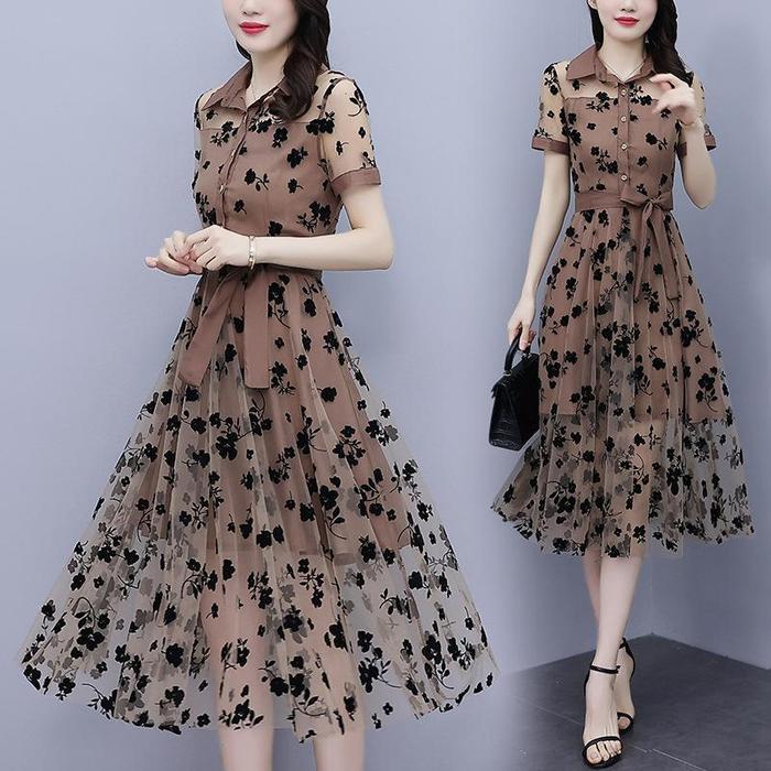4097 wanita gereja dress simpel elegan korean style party kristen selutut brokat wanita kekinian bir
