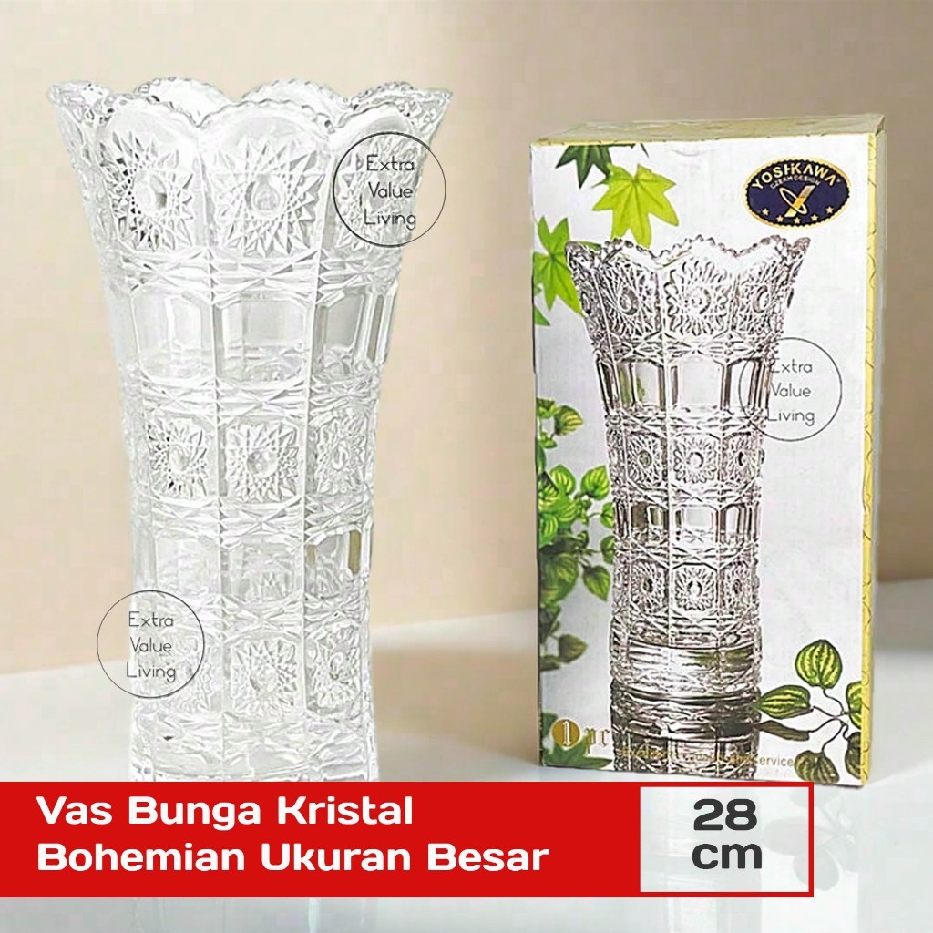 (Moduno) Vas Bunga Kristal Vas Bunga Kaca 28 CM Estetik Vas Kristal Bohemia Crystal Vase Clear