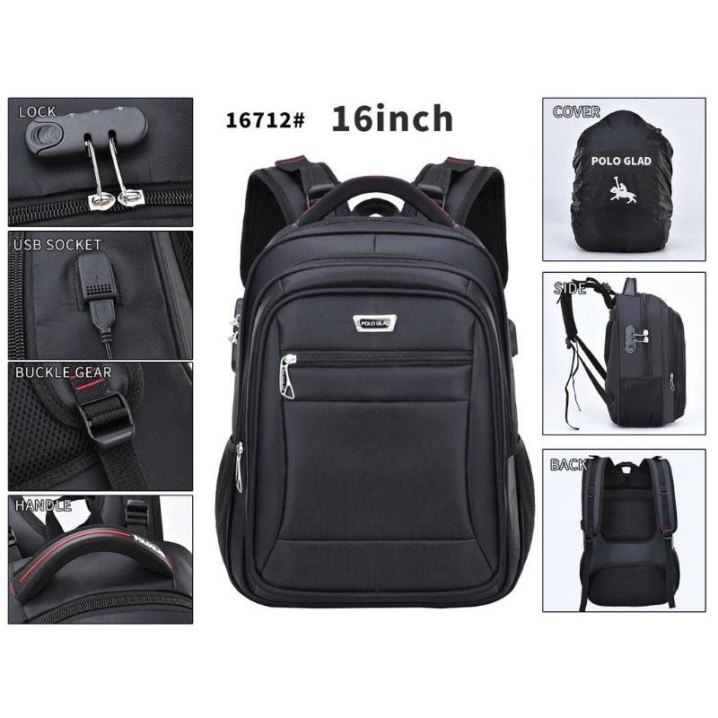 POLO GLAD Tas Ransel Sekolah 16 Inch Backpack Pria Wanita Original Polo