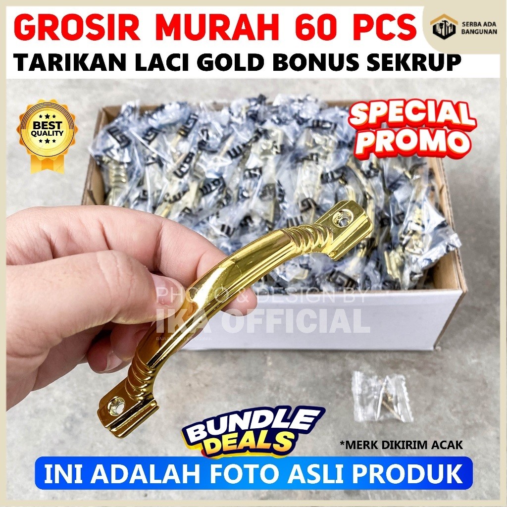 SAB {per Kotak 60 Pcs } Grosir Tarikan Laci Lemari Gold / Tarikan Laci/Lemari Warna Gold Modern (per
