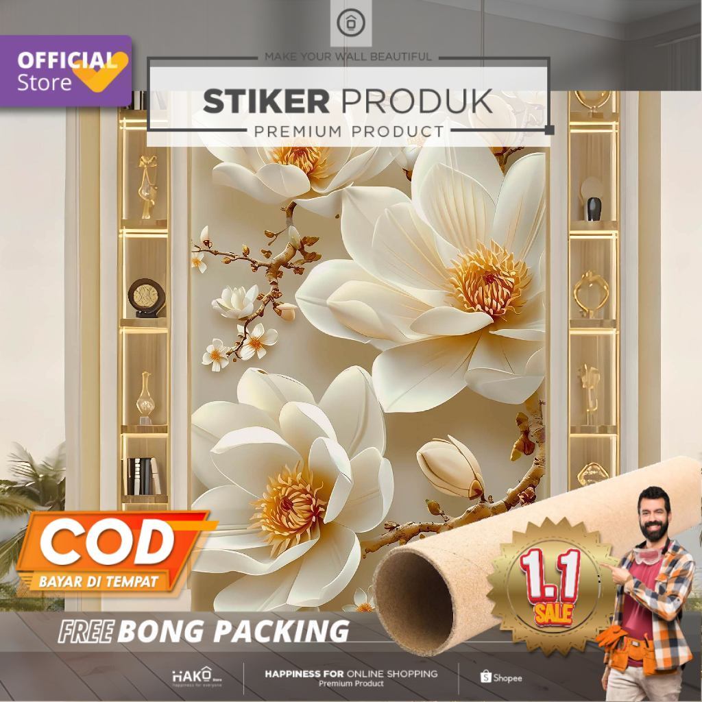 Stiker Dinding | Stiker Dinding Bunga 3D | Stiker Dinding Motif Bunga 3D | Stiker Dinding Gambar Bun