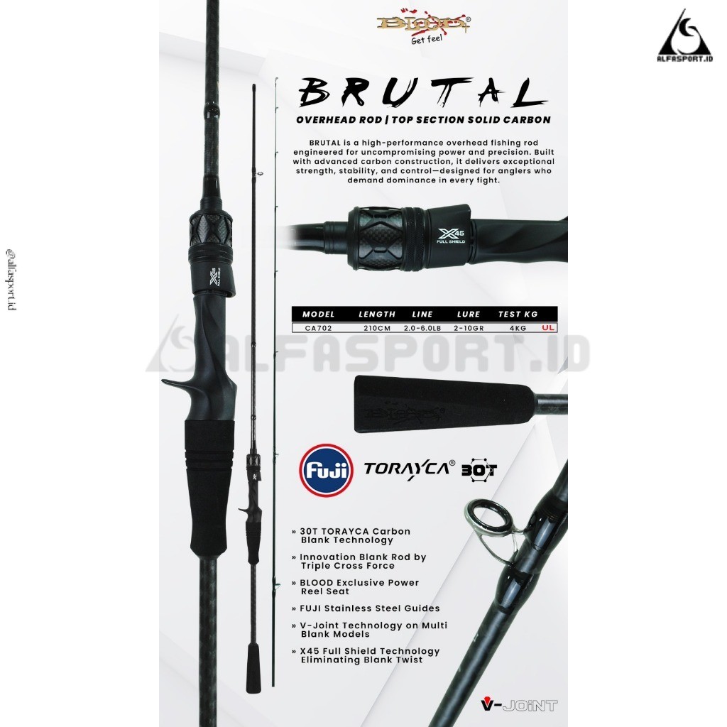 AlfaSport.Id Joran Pancing BLOOD-X Brutal Spinning Rod UL Solid Carbon Fuji Guide Torayca 30T