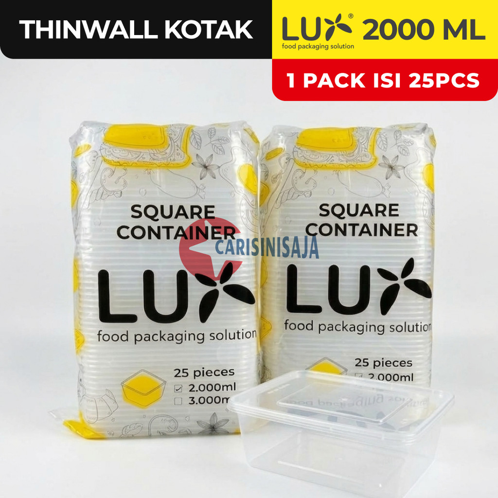 Lux Thinwall Kotak 2000ml Square Jual/Pack Food Grade / Kotak Makan Persegi Panjang / Wadah Makanan