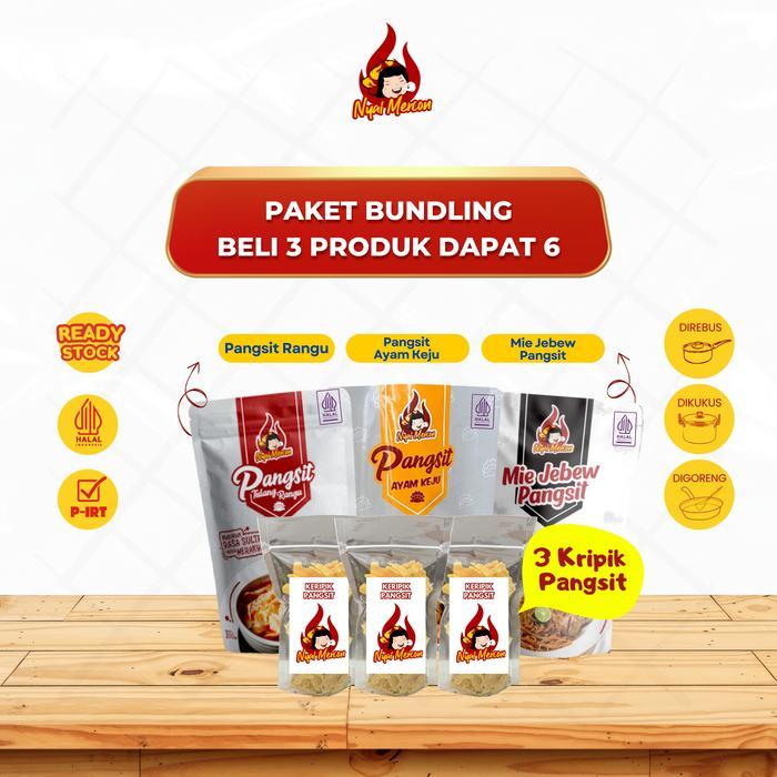 PROMO  Paket Beli 3 Dapat 6 (Pangsit Rangu, Pangsit Keju, Mie Jebew + 3 Free Kripik Pangsit) Nyai Me