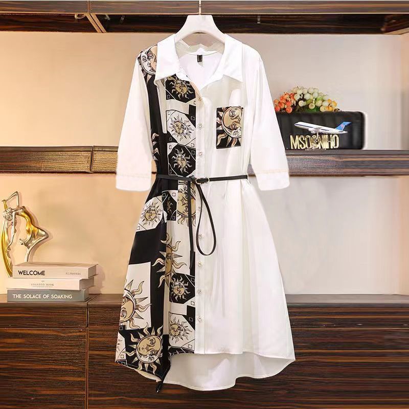 Dress Wanita Midi Elegan Lengan Pendek Motif Batik Pinggang Serut Kemeja Dress Korea Kekinian Casual