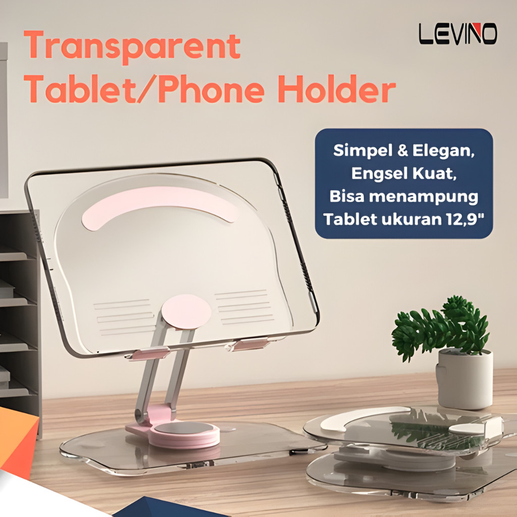 Multi Function Stand Tablet Phone Holder 360 Rotate Transparan Acrylic For Tablet/SmartPhone Univers