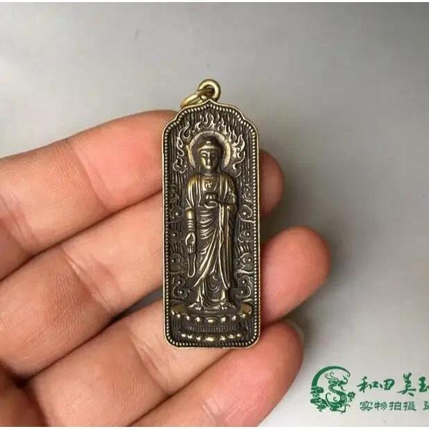 54MM Collect Chinese Bronze Shakyamuni Amitabha Buddha Pingan Amulet Pent