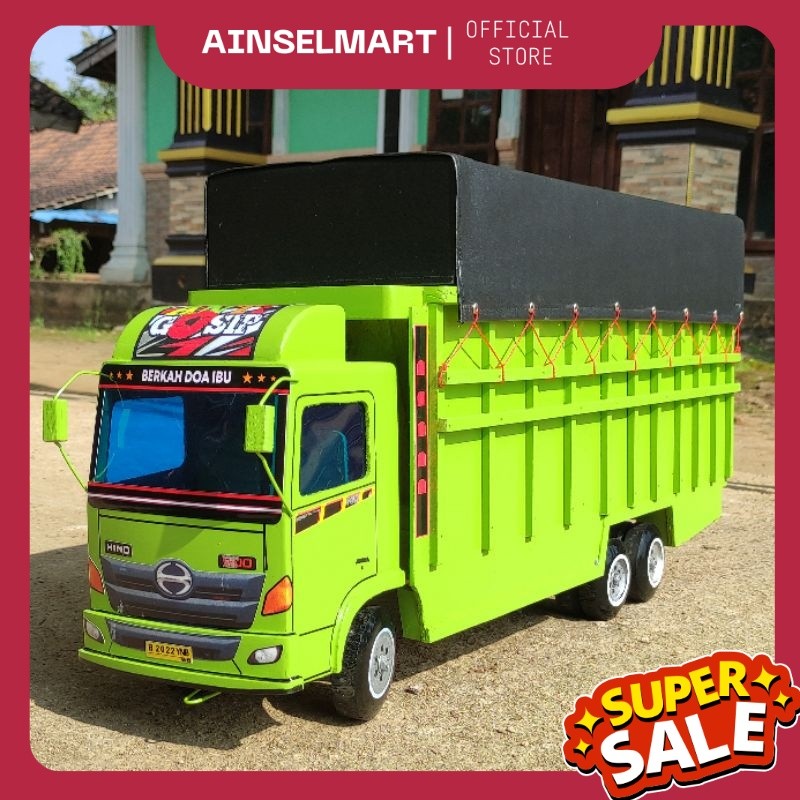 miniatur mobilan truk hino tronton  oleng kayu besar jumbo P70cm plus terpal /SA