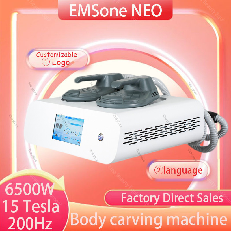 Mesin pembentuk tubuh Emsone NEO baru 6500W RF, alat pelangsing stimulasi otot pembakar lemak perut