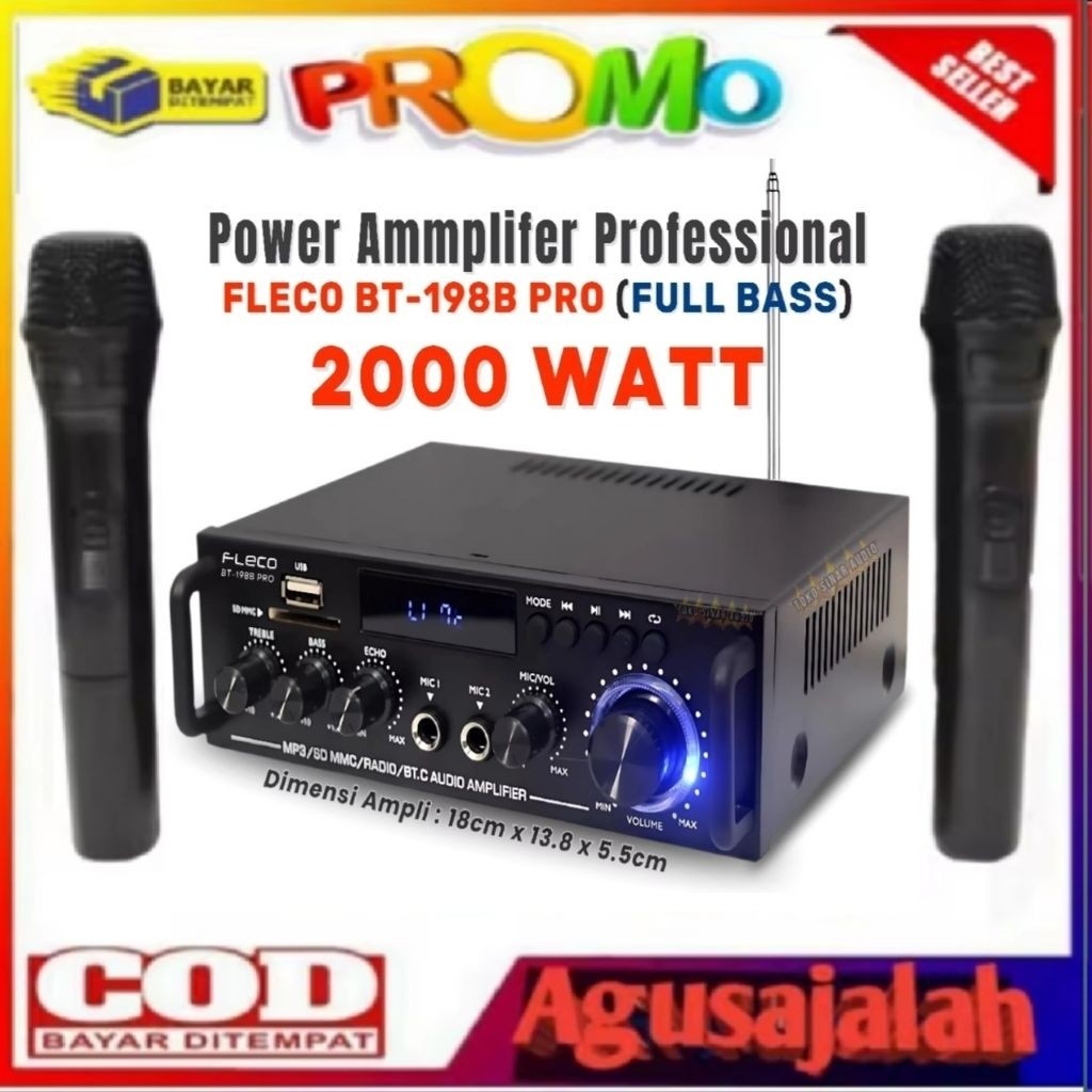 BISA COD Amplifier Bluetooth Fleco BT-198B PRO 2000Watt | Sunbuck Audio 2000W BISA USB/SD/FM/MP3 AMP