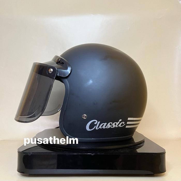 HELM BOGO RETRO CLASSIC SNI DEWASA motorcycle helmet - Hitam doff, M, Pet (tanpa kaca)
