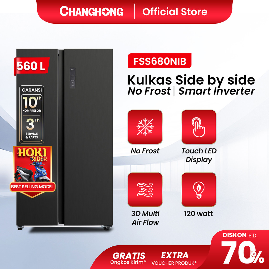 CHANGHONG Kulkas 2 Pintu Side by Side FSS680NIB 560 Liter
