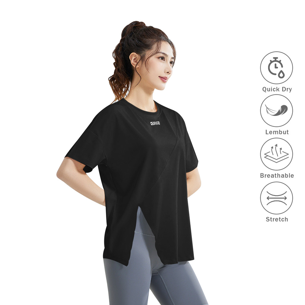 Atasan Olahraga Wanita Kaos Training Oversize Sport Hijab Yoga Tennis Padel